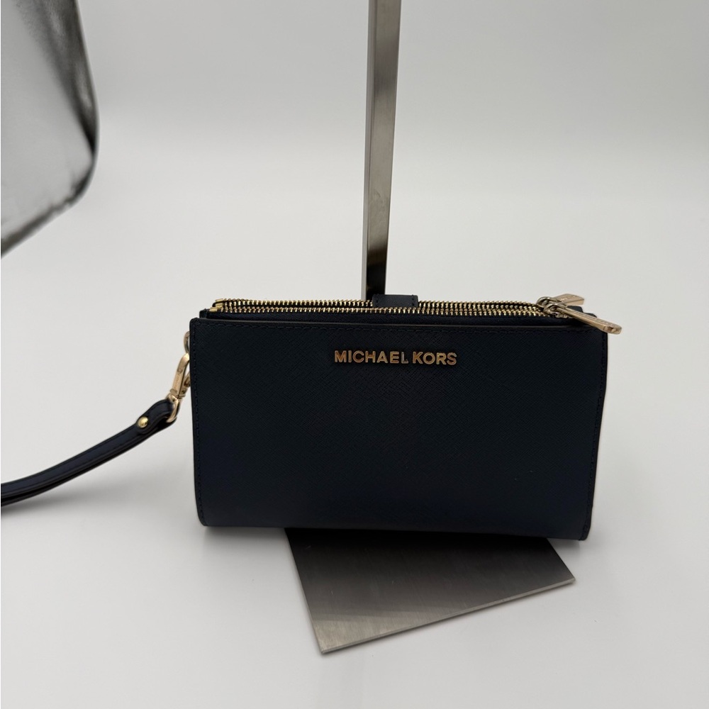 Michael Kors Blue Double zip wristlet.